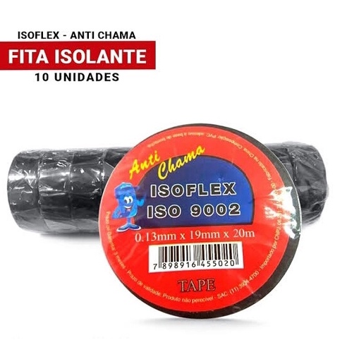Fita Isolante 10 Rolos de 10 Metros ISOFLEX ANTI CHAMA