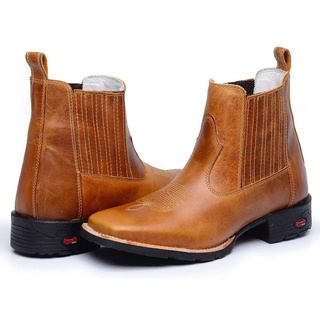 Botina Texana Masculina Cano Baixo Toda Em Couro  Promoção