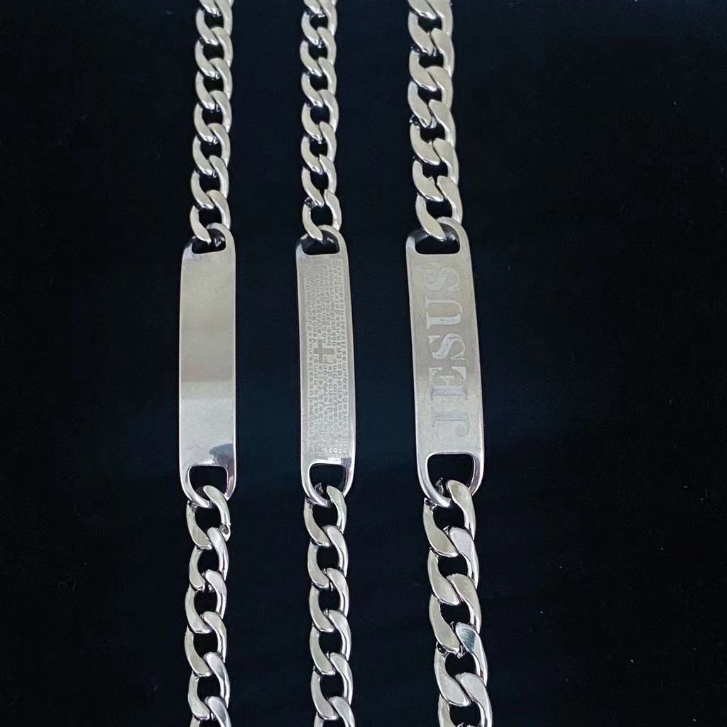 Pulseira Masculina Elos Com Placa Escrito Jesus\pai nosso\lisa  Aço Inox em Oferta na Shopee