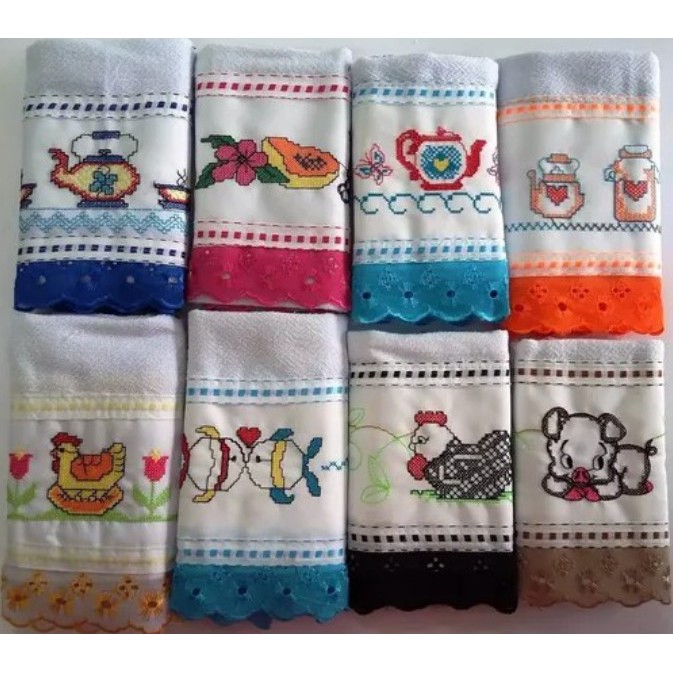 Pano de Prato Aplicado Bordado ou Pintado - 5 unidades OFERTA em Oferta na Shopee