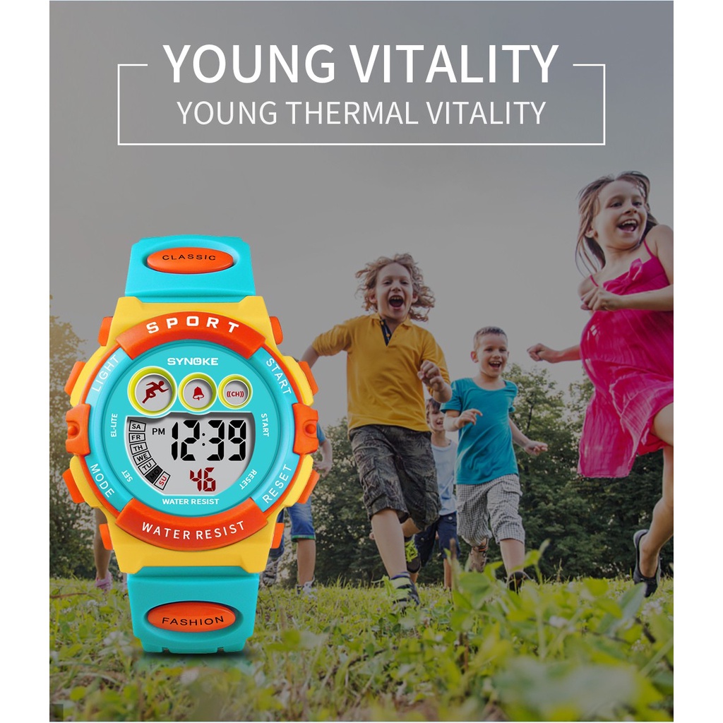 SYNOKE Relógio Infantil Meninos Meninas Impermeável Multifuncional LED Alarme Relógio Eletrônico Relógio Esportivo