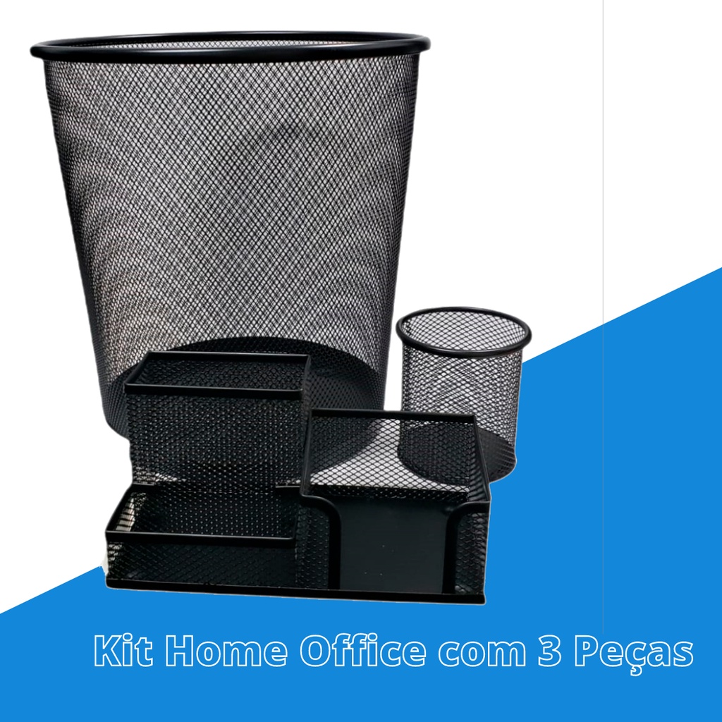 Kit Home Office Lixeira 10l Porta Treco Porta Caneta De Mesa