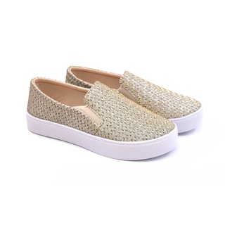 Tenis Slip On Feminino Sapatilha Dourado Brilho