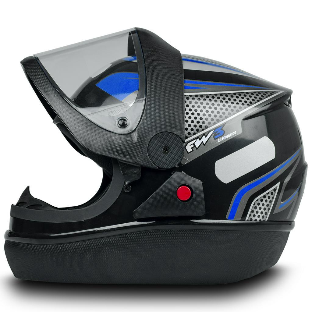Capacete Moto Fechado Automático Preto E Azul Inmetro Tam 58