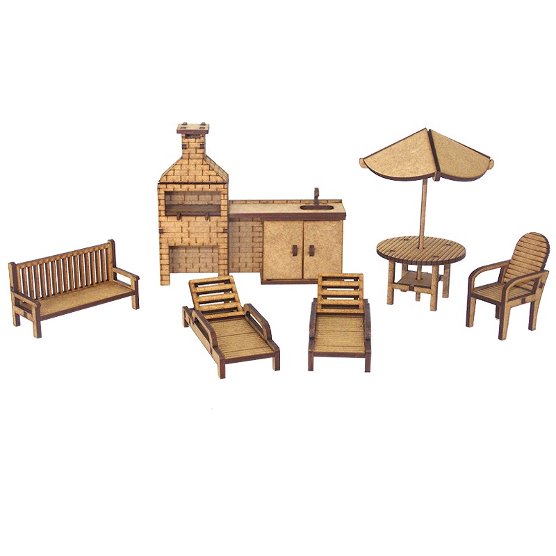 Kit 6 Mini Móveis Área De Piscina Churrasqueira Mdf