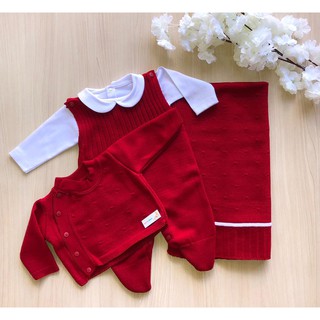 Saída de maternidade vermelha 4 peças em tricot
