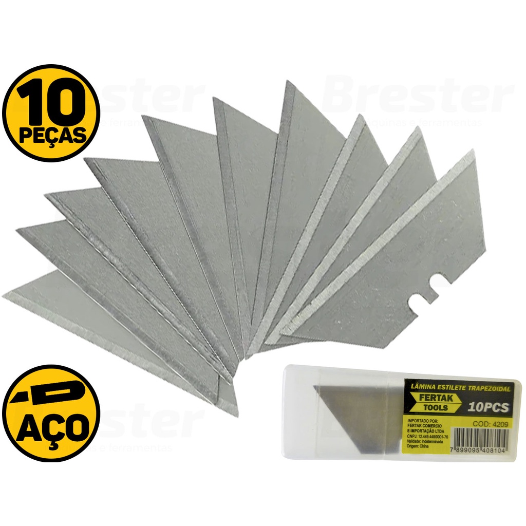 Kit Jogo Lâminas Para Estilete Trapezoidal 10 Peças Fertak