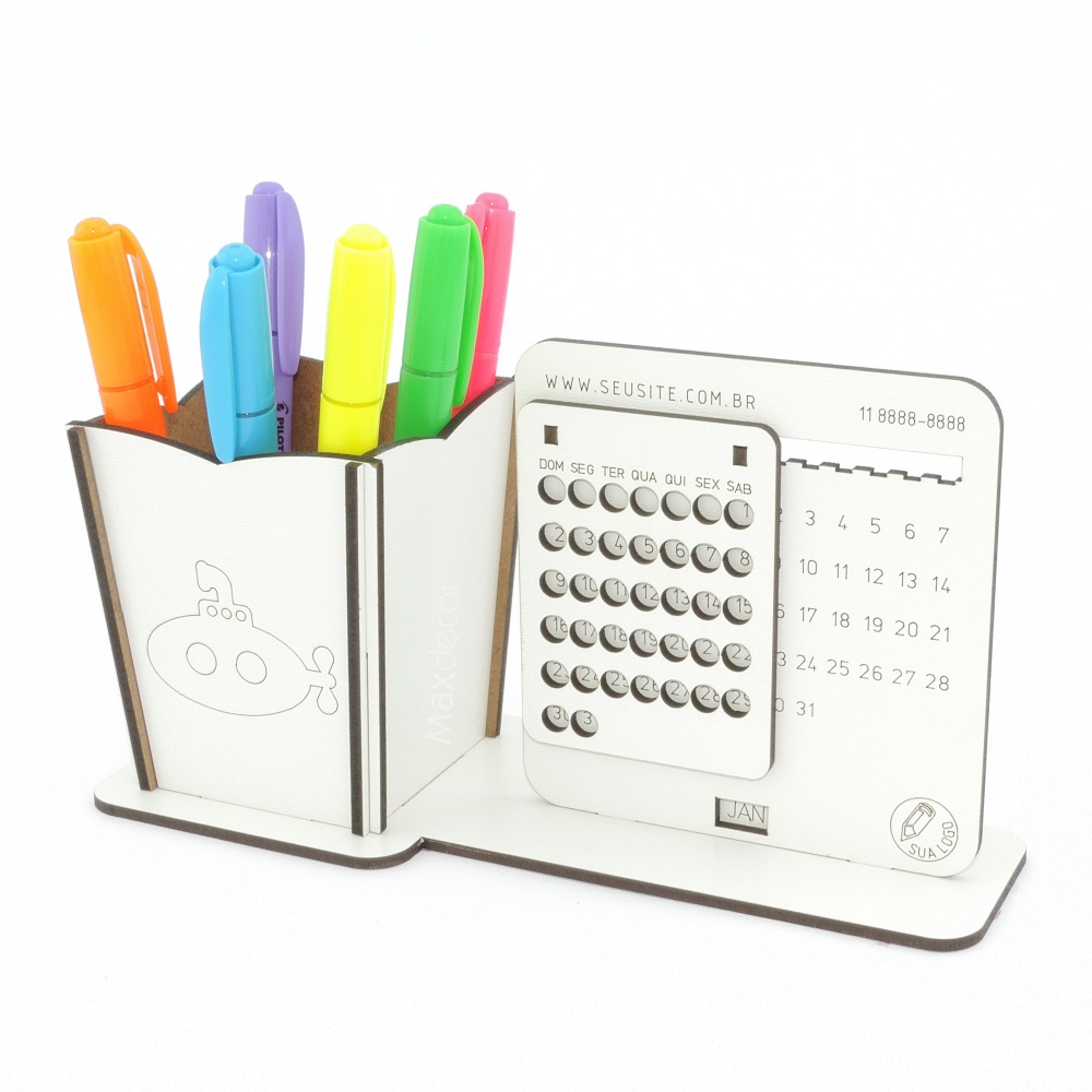 5 Calendário Infinito e Porta Lápis Personalizado Mdf - Submarino
