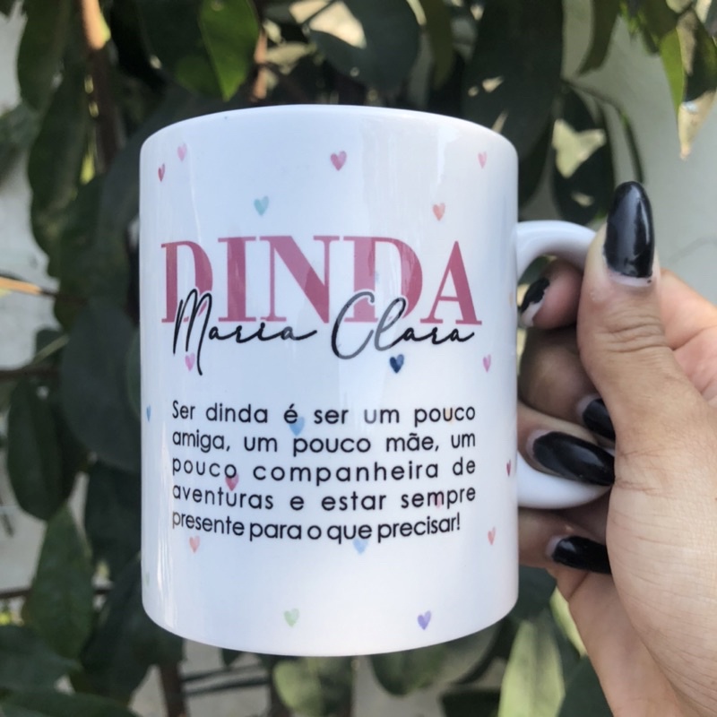 Caneca Personalizada de Porcelana Dinda/Dindo c/ nome individual - 325ml