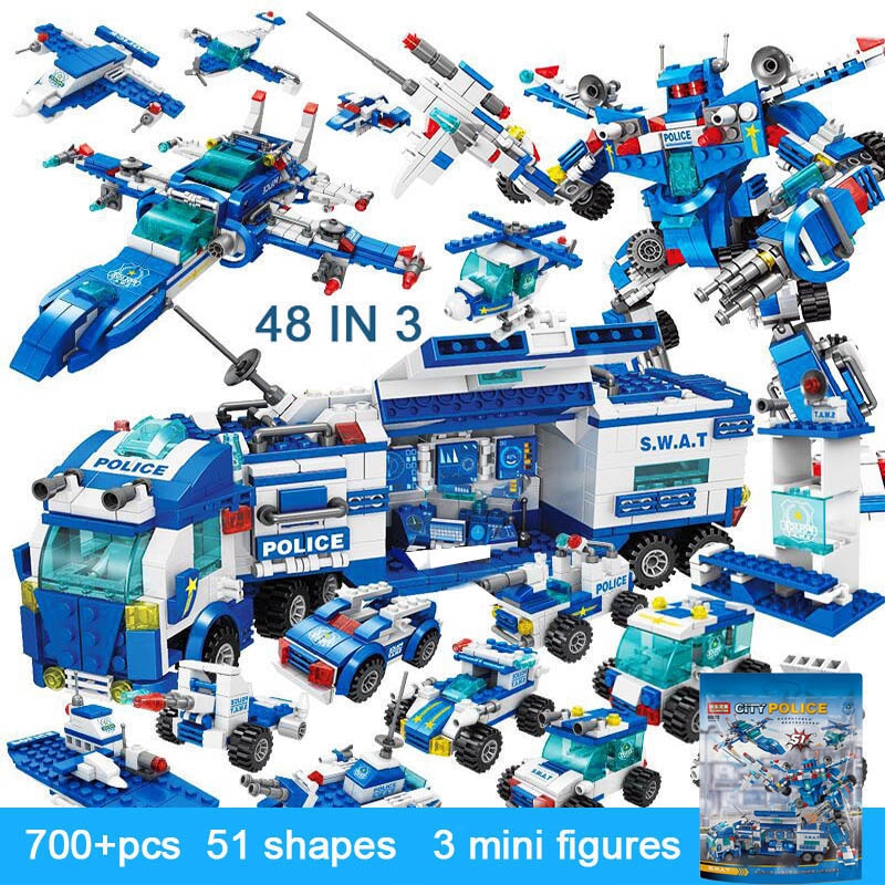 800 Pçs lego Cidade Delegacia De Polícia Blocos De Construção Carro Sede Brinquedos Caminhão SWAT Tijolos Militares Para