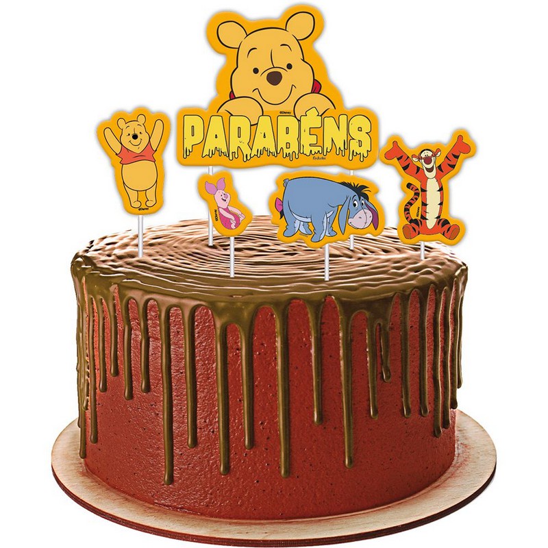 Topper para Bolo Festa Pooh e sua Turma - 04 Unidades - Rizzo em Oferta na Shopee