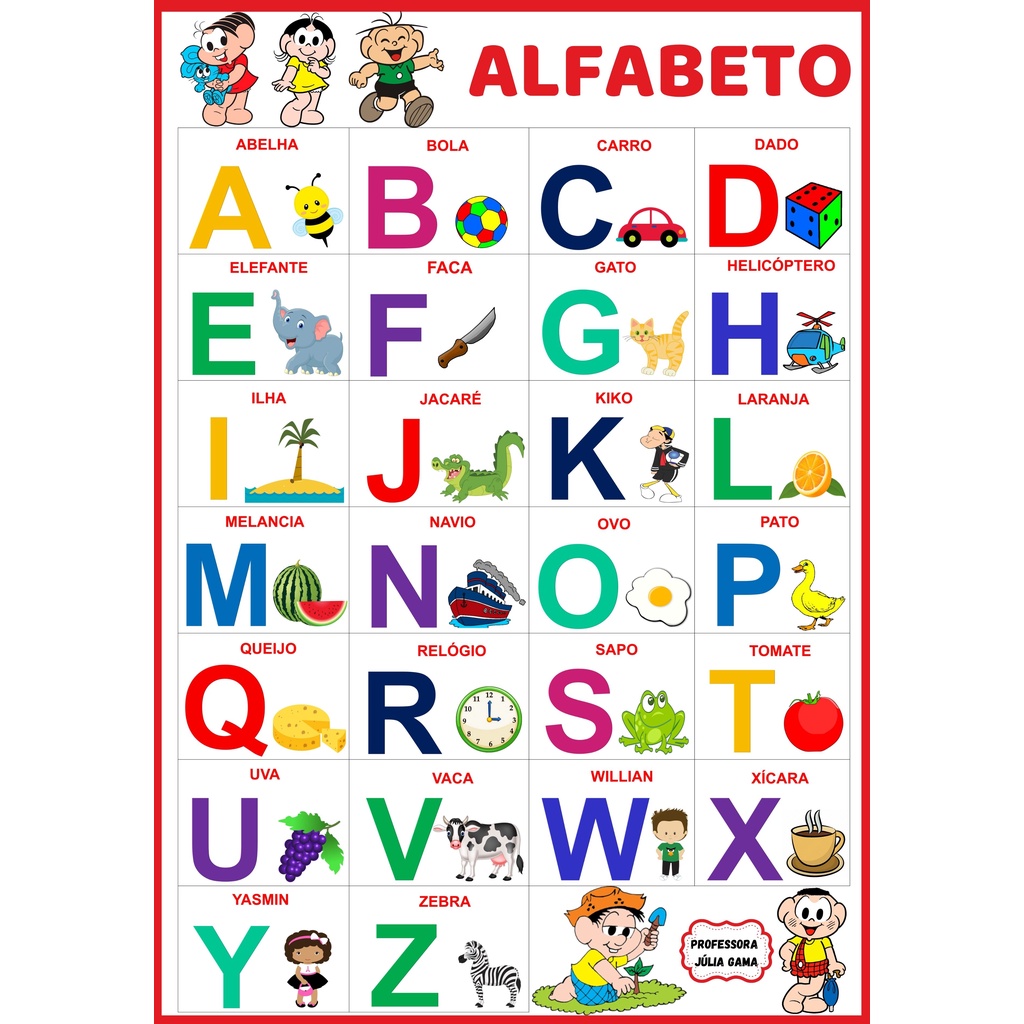 Banner alfabeto - Turma da Mônica no tamanho 63cmX100