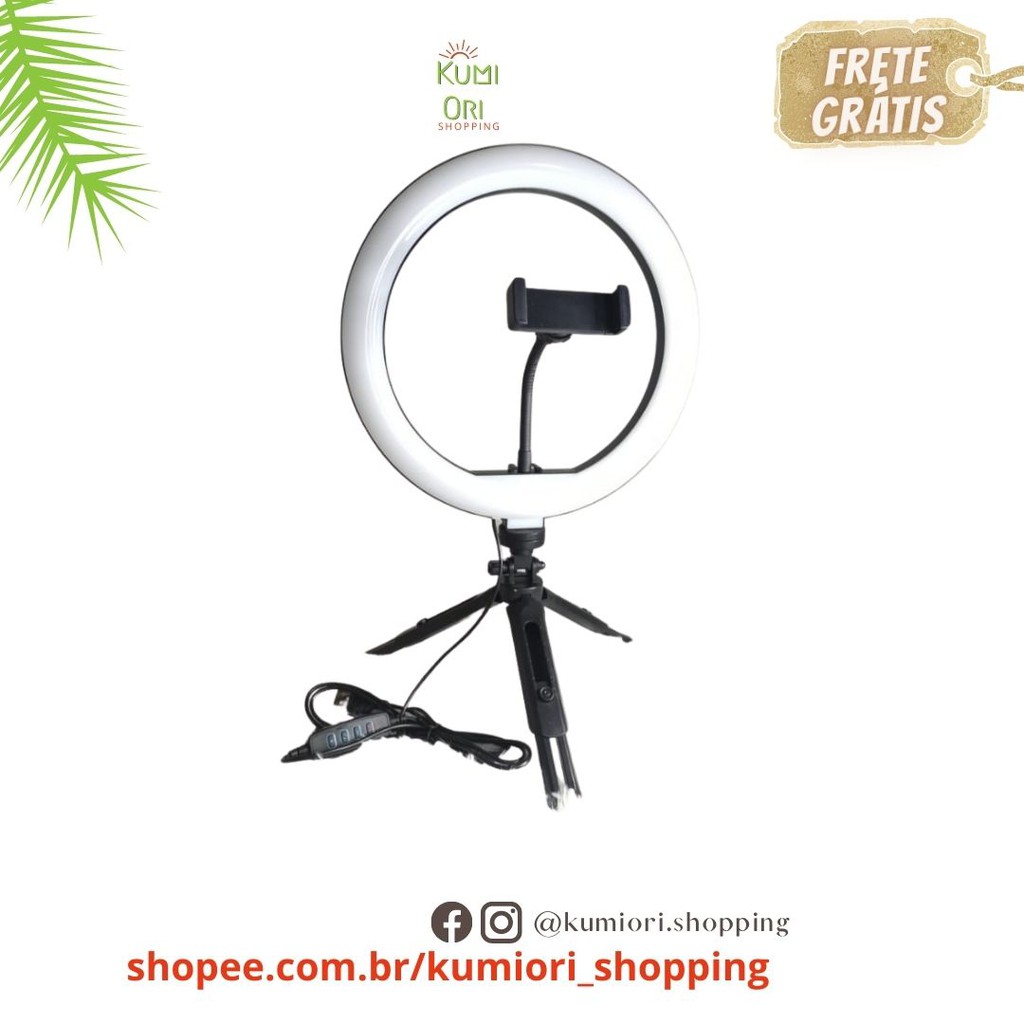 Ring Light Led 26cm 10polegadas + suporte celular + tripé de mesa