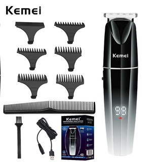 Aparador De Cabelo Kemei Sem Fio Profissional De Cerâmica T Blade Clipper LCD Display Recarregável Homens Corte Fresco Desbota Baixo Ruído