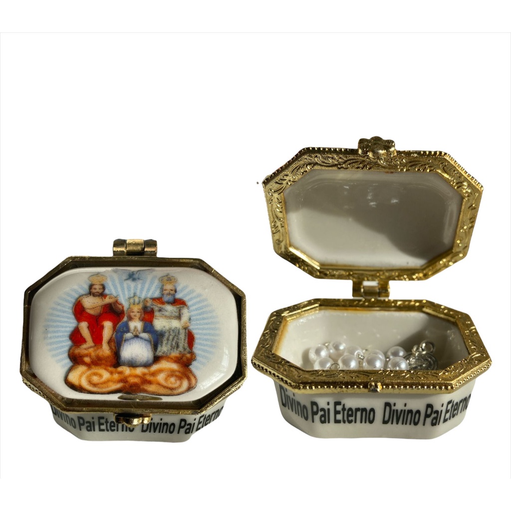 Porta Terço Porcelana Divino Pai Eterno Com Dezena