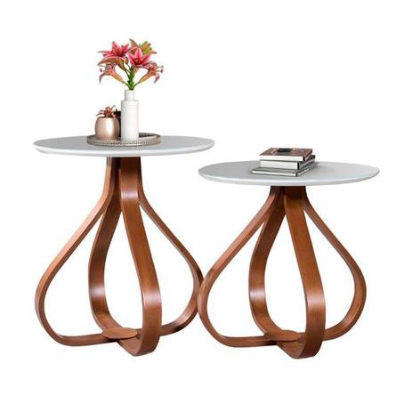 Conjunto de Mesa De Canto Alice Decor Amêndoa/off White