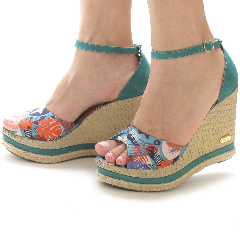 Sandália Feminina em Couro Legítimo SB Shoes Salto Anabela Confortável Leve Floral Casual Ref.3201