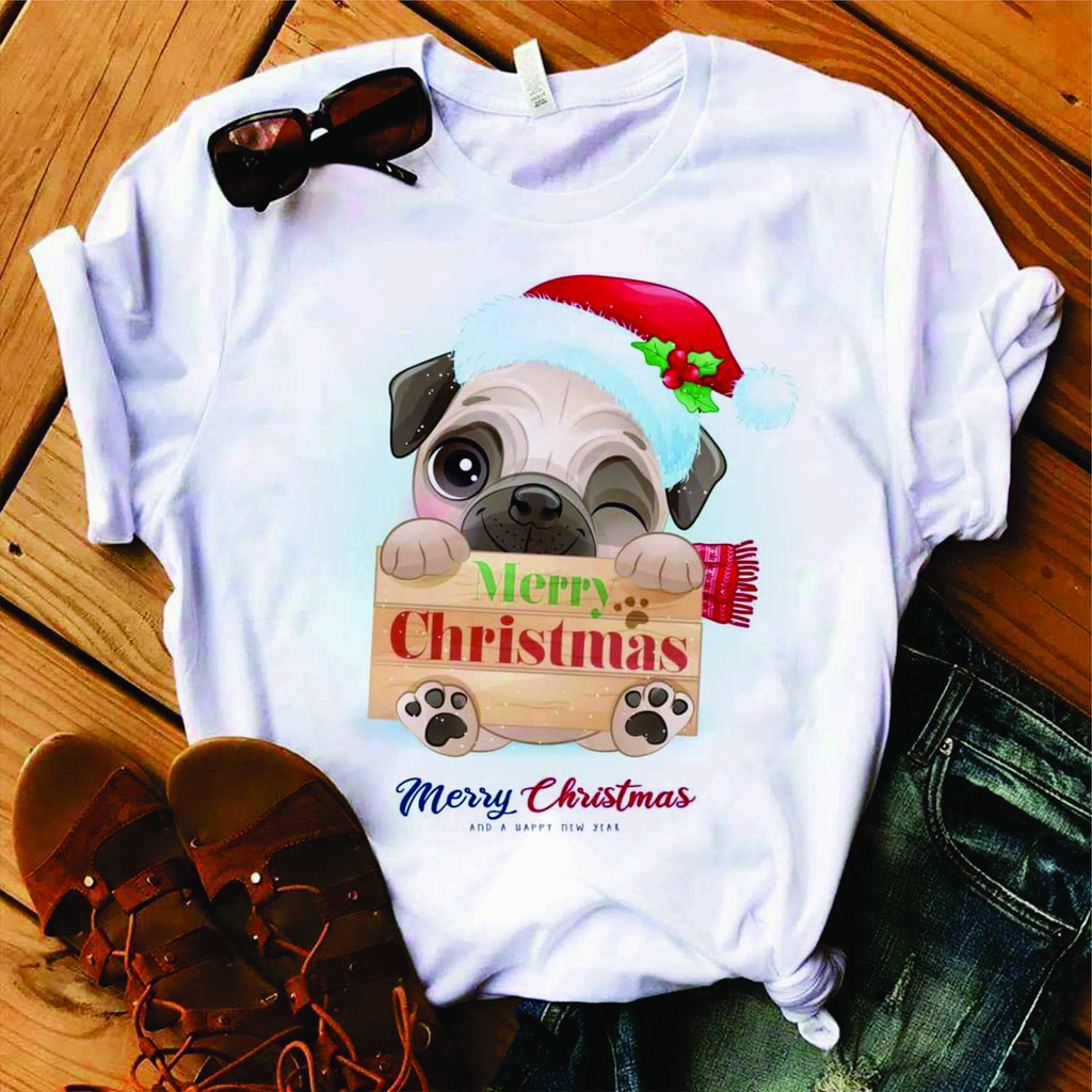 Camiseta blusa Estampada cachorro pet raça Pug fofo natalino presente de natal