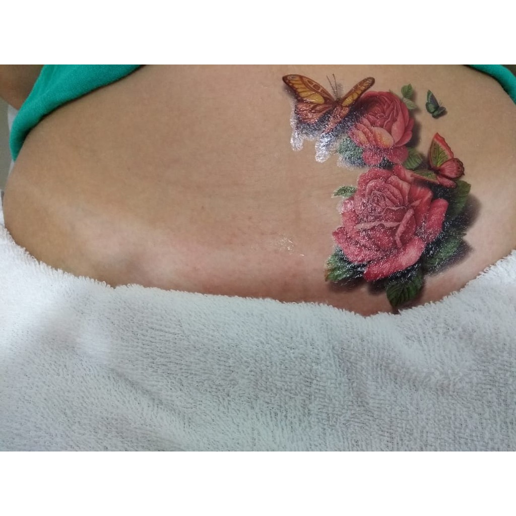5 Adesivos Uma Cartela De Tatuagem Temporária Com 6 Adesivos Rosa E Borboletas Fita 3D-12 — imagem 2 de 2