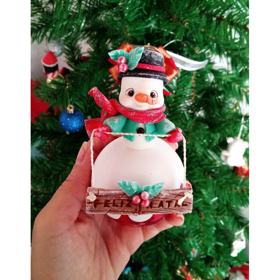 Bola de natal decorada em biscuit boneco de neve g | Shopee Brasil