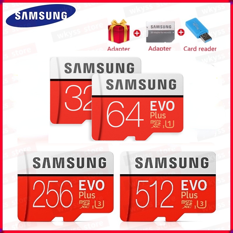 Cartão De Memória Flash SAMSUNG Micro SD EVO Plus 128GB 64GB 256GB 512GB 1024GB 32GB 16GB Classe 10 UHS-I TF Microsd De Alta Velocidade