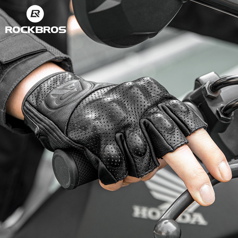 ROCKBROS Luvas De Couro De Corrida De Motocicleta Anti-Impacto Respirável