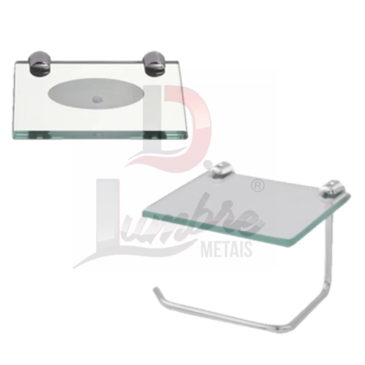 Kit Saboneteira Reto De Parede (Incolor 1 furo) Com Papeleira Com Prateleira Porta Celular (Incolor) em Oferta na Shopee