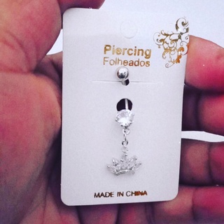Piercing de Umbigo Com Pingente Cravejado Strass Zircônia Ponto de Luz