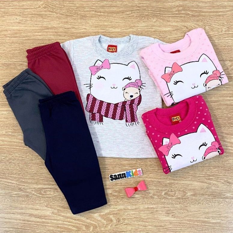 Conjunto Bebê Menina Casaco e Calça Moletom Pelúciado Kyly em Oferta na Shopee