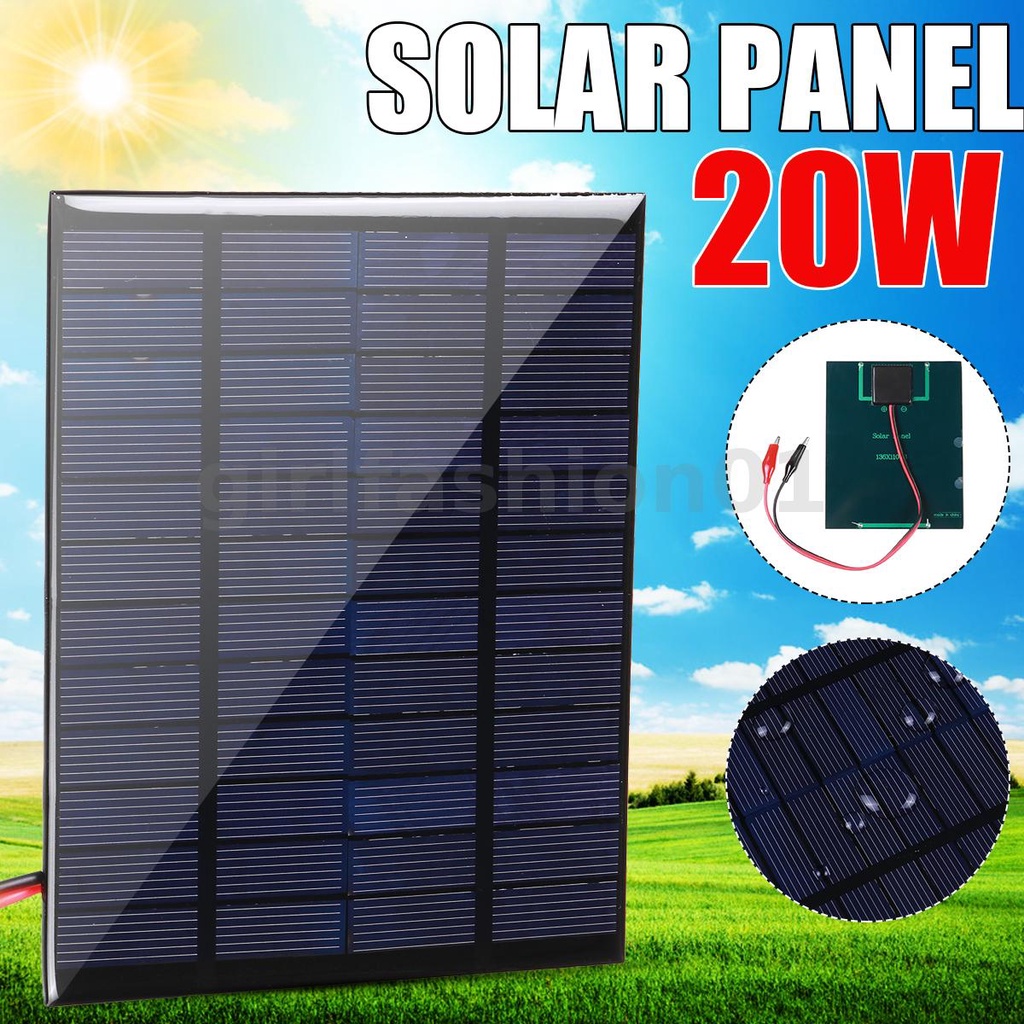 Painel Solar De 20W Com Clipes Acampamento Silicone Policristalino Para DIY