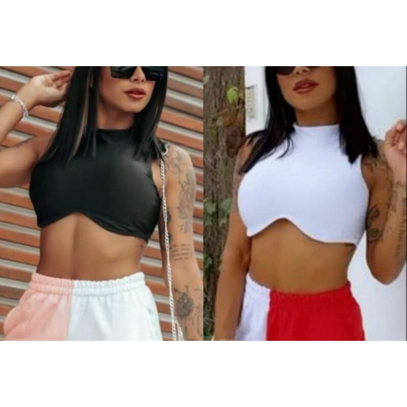 Cropped Underboobs Decote Invertido Gringa com Gola