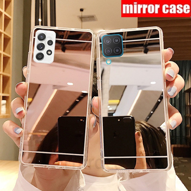 Capa De Celular Flexível De Silicone/TPU Com Espelho Para Samsung Galaxy A22/M22/A03S/A32/A52S/A72/A02S/A12/A11/M11/M12
