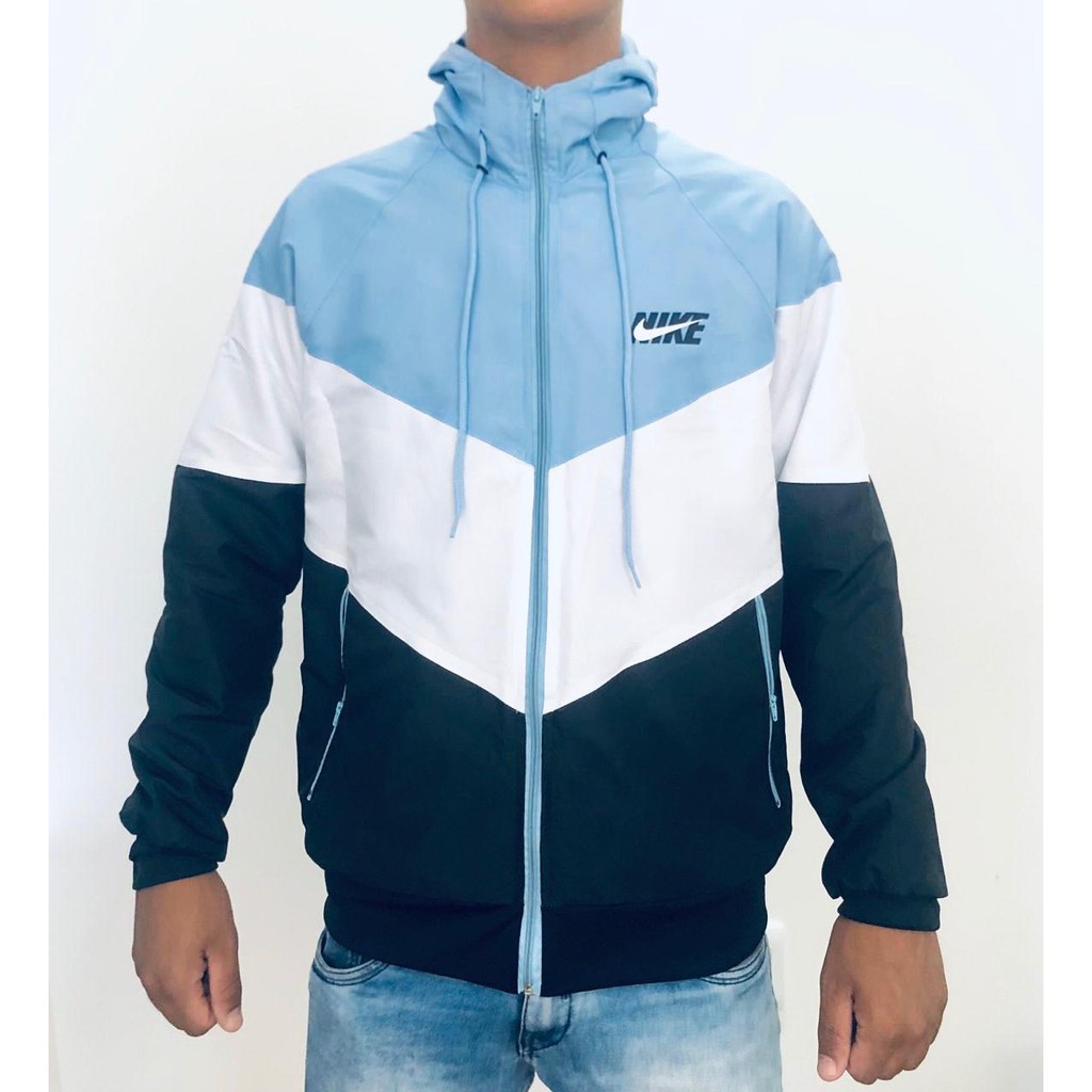 corta vento branco e azul