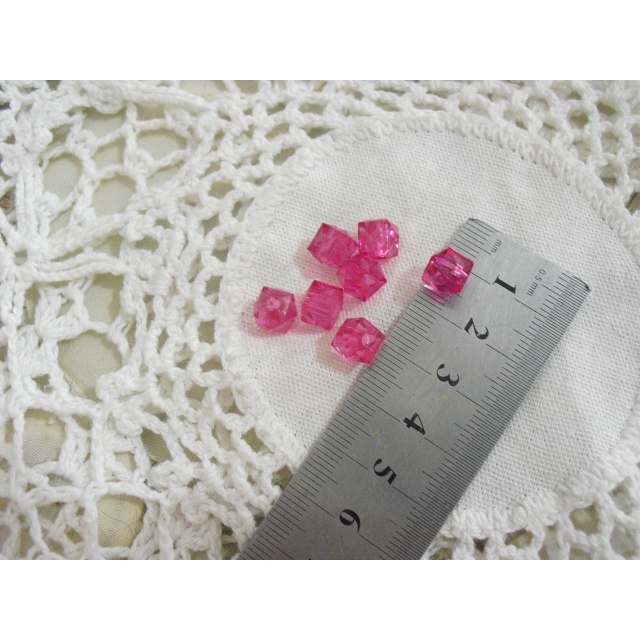 miçanga quadrado acrilico rosa pink 7 pçs