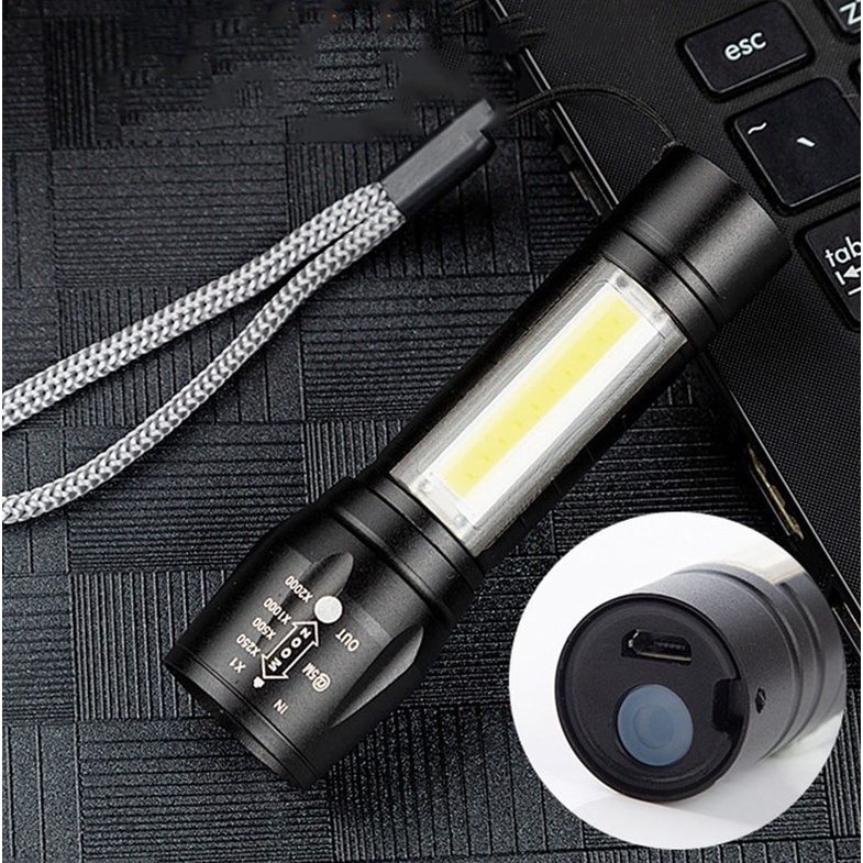 Mini Lanterna Tática Militar Led Recarregável Usb com Zoom ajustável