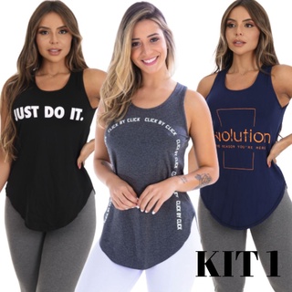 Kit Com 3 Camisetas Fitness Atleta Academia Mulher Crossfit Pilates Yoga