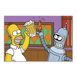 Placa Decorativa Homer Simpson e Bender Futurama 1 Peça 20x30 Alta Qualidade Full Hd