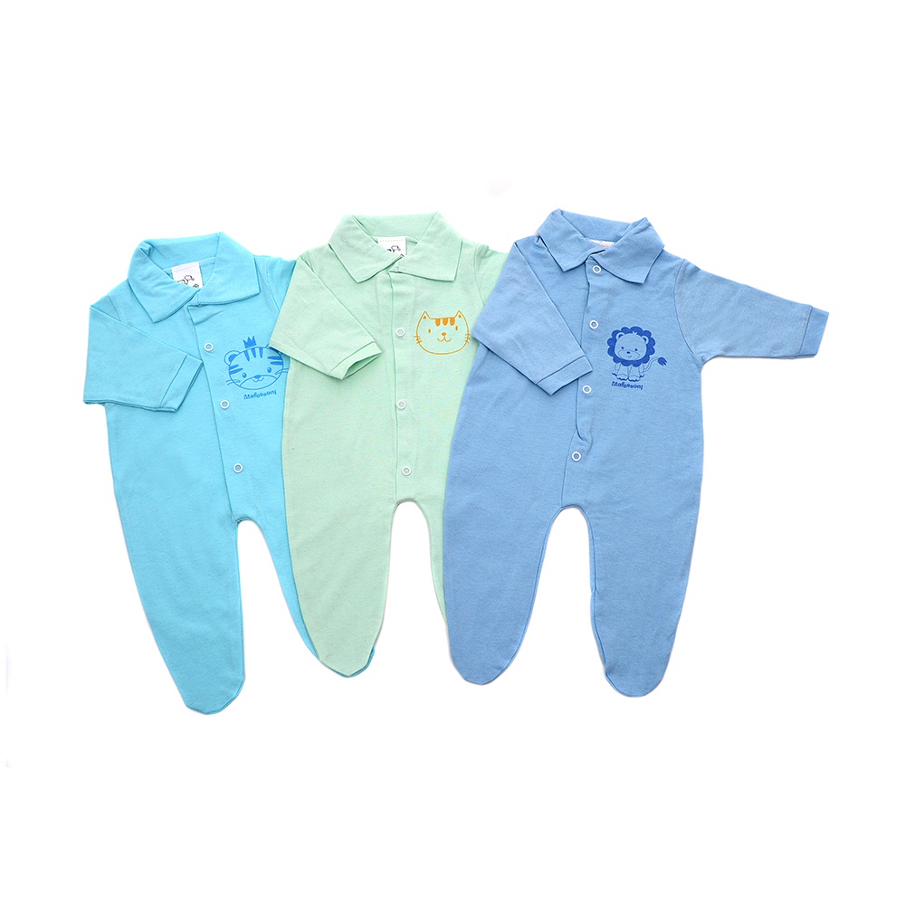 Kit C/ 3 Macacões de bebe com pé em malha em Oferta na Shopee