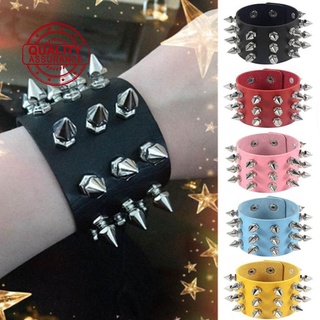 Punk Gothic Rock Cuspidal Spikes Rivet Cone Stud Punho Largo Bangle Leather Unisexo Pulseira D5S2