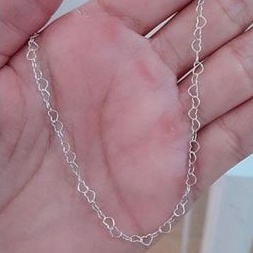 Cordão Colar  45cm Choker Prata 925 Legítima Elos Corações Choker Corações