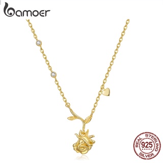 Colar Bamoer 925 Prata Rosa Coração Versão Moda Joias Para Mulheres Presente Meninas
