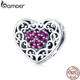 Bamoer Original 925 Sterling Silver Vintage Da Forma Do Coração Amor Beads Fit Encantos Pulseira Jóias Presente Dia Das Mães SCC1109