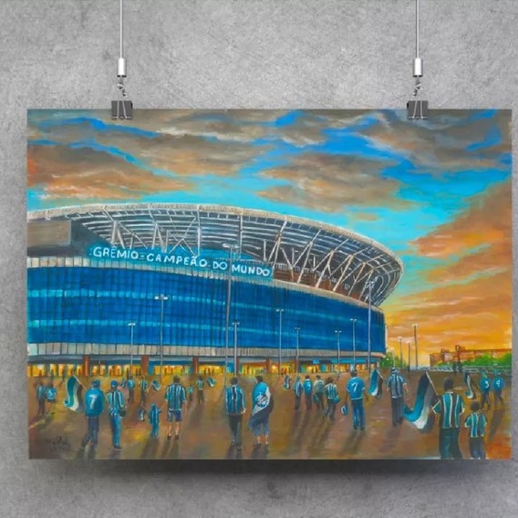 Pôster com reprodução de pintura original: Arena do Grêmio, Porto Alegre,  impresso em papel couché 300g (40x28cm)