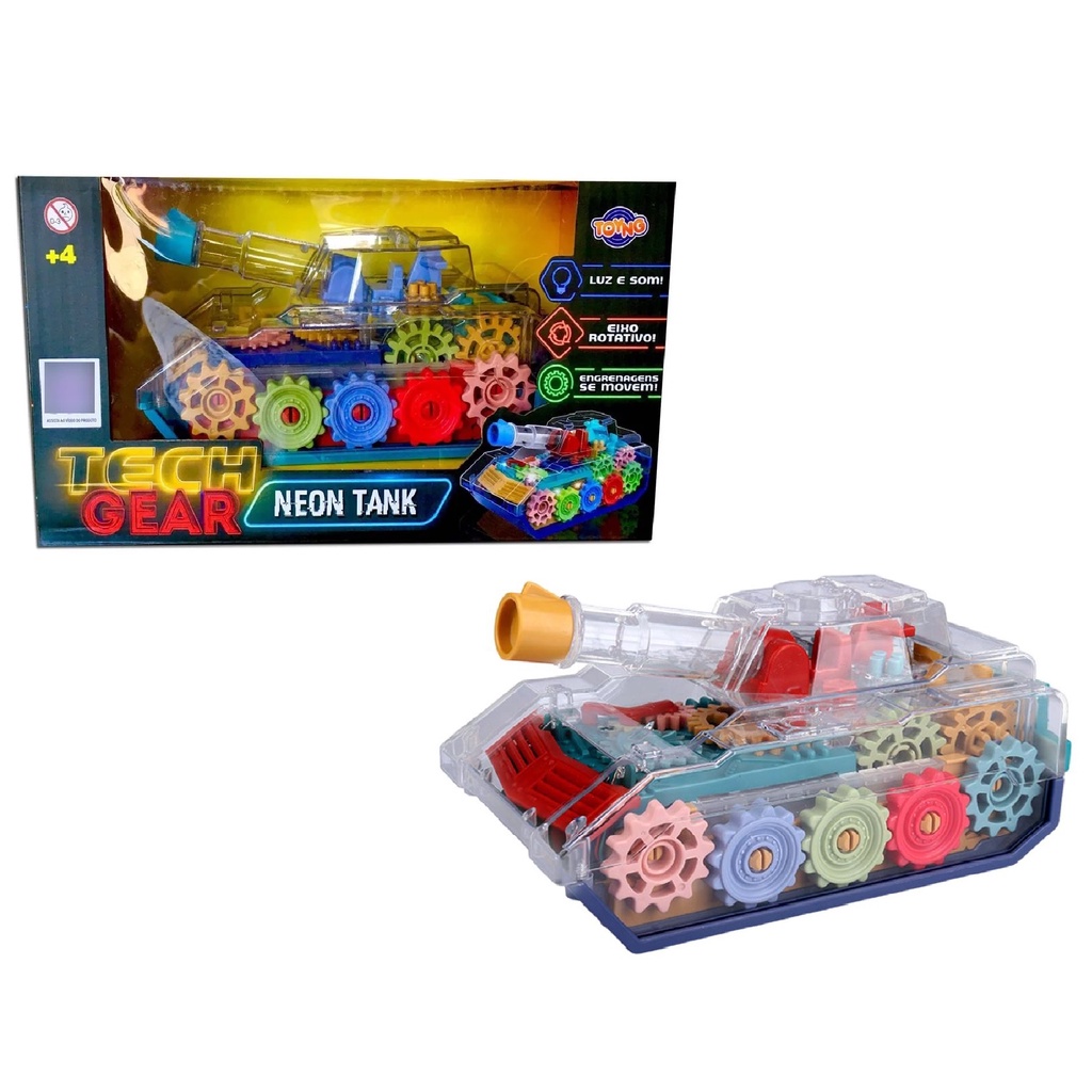Brinquedo Tanque De Guerra Tech Gear Neon Toyng Som Luz