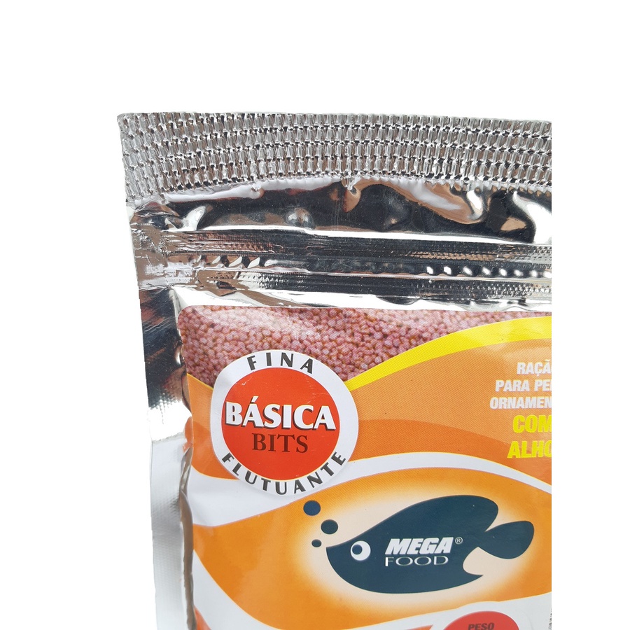 Ração p/ peixes Basica Bits Mega Food 100g com Alho Fina