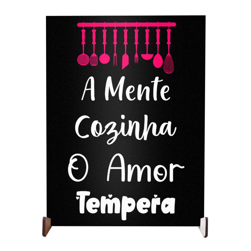 plaquinha decorativa preta personalizada para cozinha enfeite o amor tempera