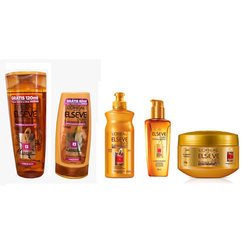 Kit linha Óleo Extraordinário Nutrição (Sh 375ml + Cond 170ml + CP 250g + Másc 300g + Óleo Extraordinário 100ml Nutrição Intensa Elseve