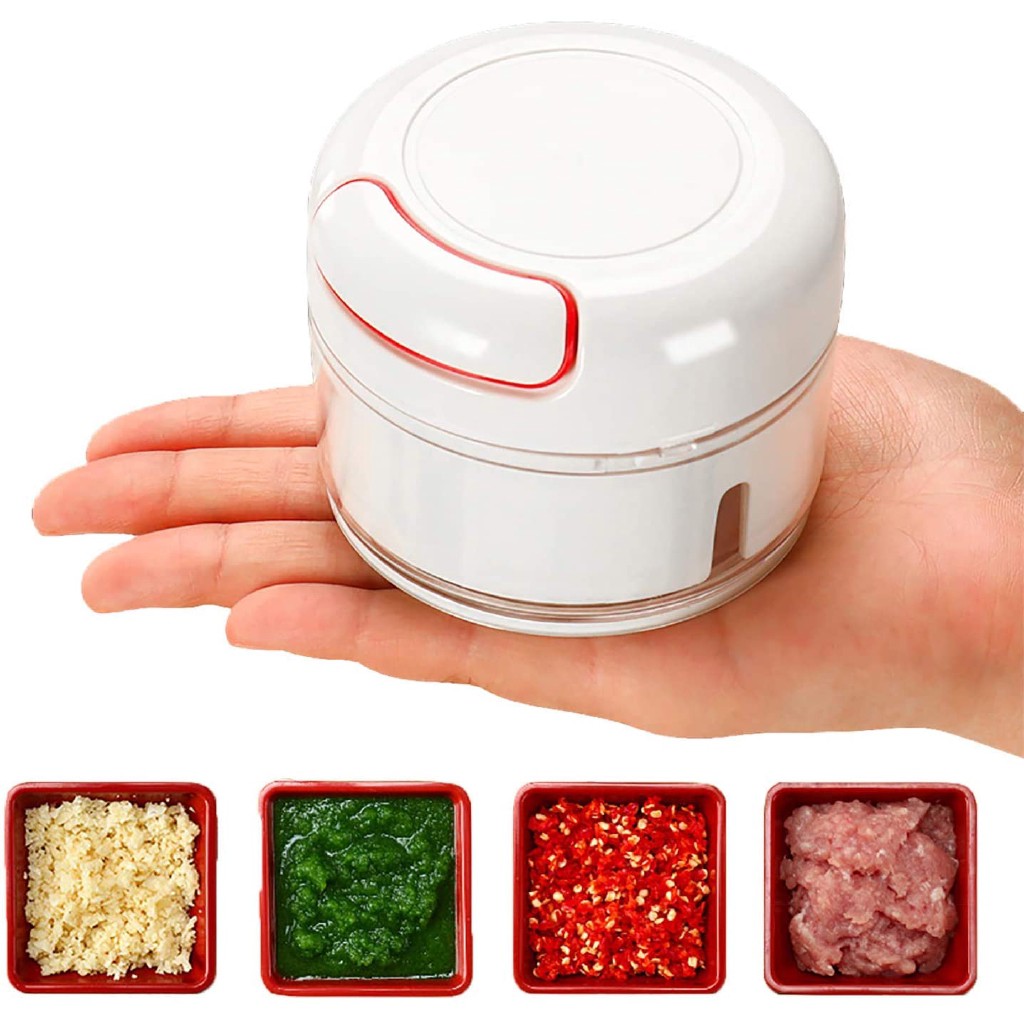 Mini Processador Triturador Manual De Alimentos 2 Laminas Aço Inox Moedor Alho