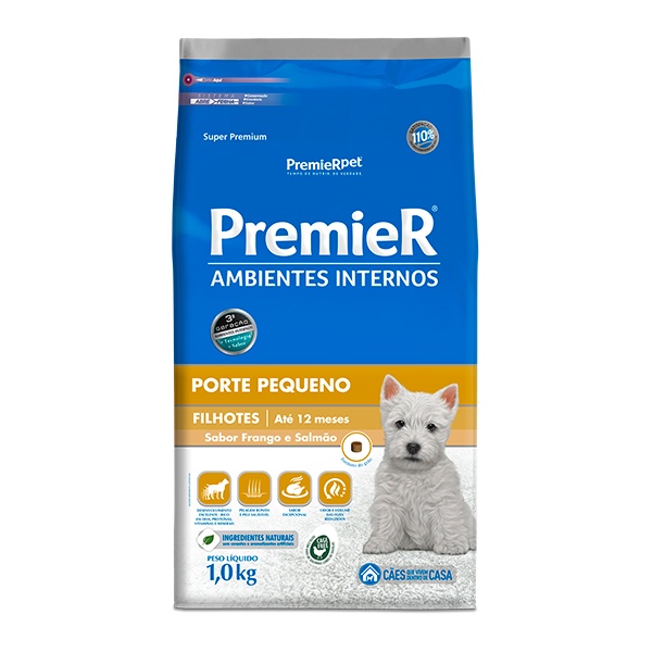 Ração Premier Ambientes Internos para Cães Filhotes de Pequeno Porte Sabor Frango e Salmão - 1Kg em Oferta na Shopee