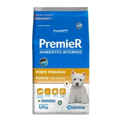 Ração Premier Ambientes Internos para Cães Filhotes de Pequeno Porte Sabor Frango e Salmão - 1Kg